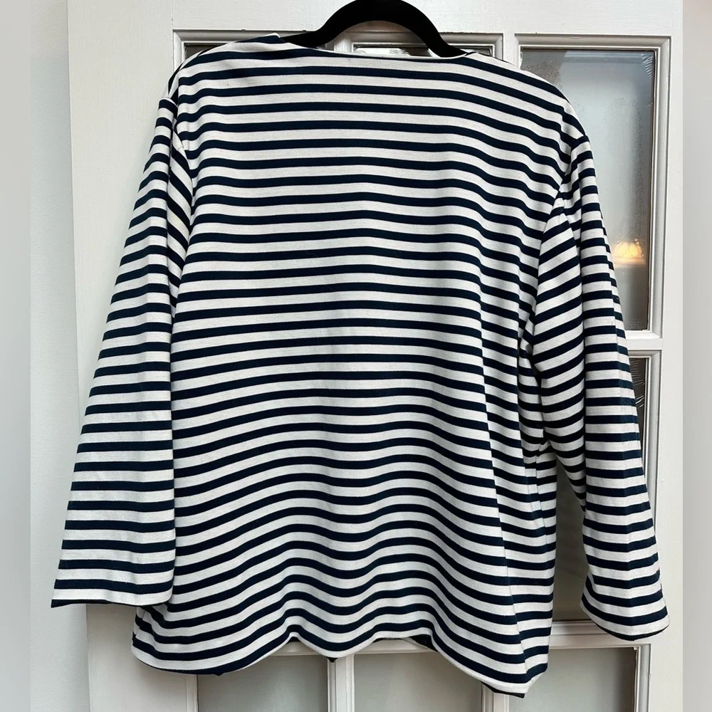 Erin London Striped Overcoat Blazer Jacket Classic Breton Style Plus Size 1X